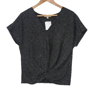 Ivy‎ Ridge Women's Black and Metallic Silver Front Knot Top NWT